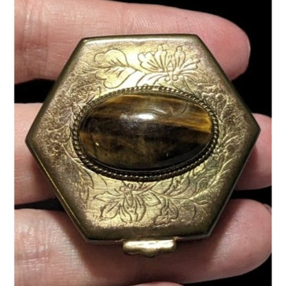 Vintage Floral Tiger Eye Pillbox