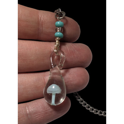 Light Blue Glass Mushroom Water Drop Pendant Necklace