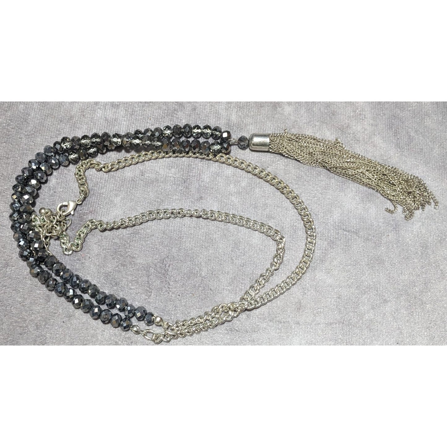 Glam Glass Beaded Chain Tassel  Necklace