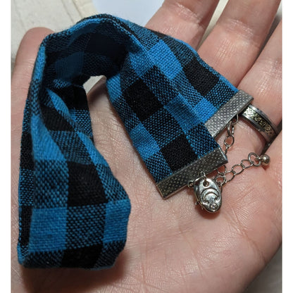 Charming Charlie Black And Blue Plaid Fabric Choker