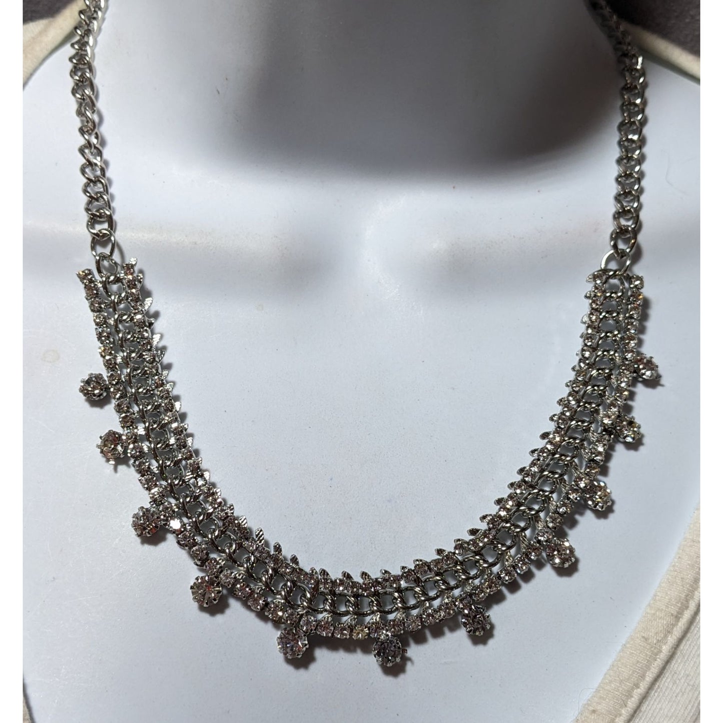 Elegant Silver Rhinestone Statement Necklace