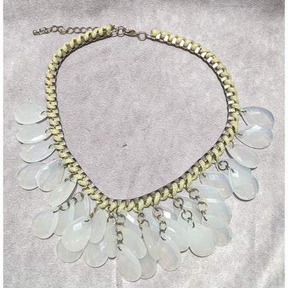 Chunky White Teardrop Box Chain Woven Necklace