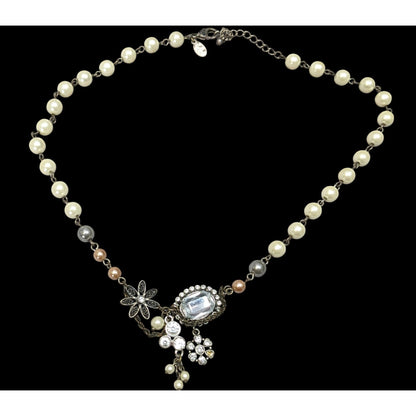 AEO Steampunk Faux Pearl Floral Gemmed Necklace