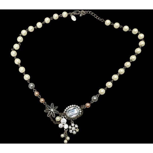 AEO Steampunk Faux Pearl Floral Gemmed Necklace