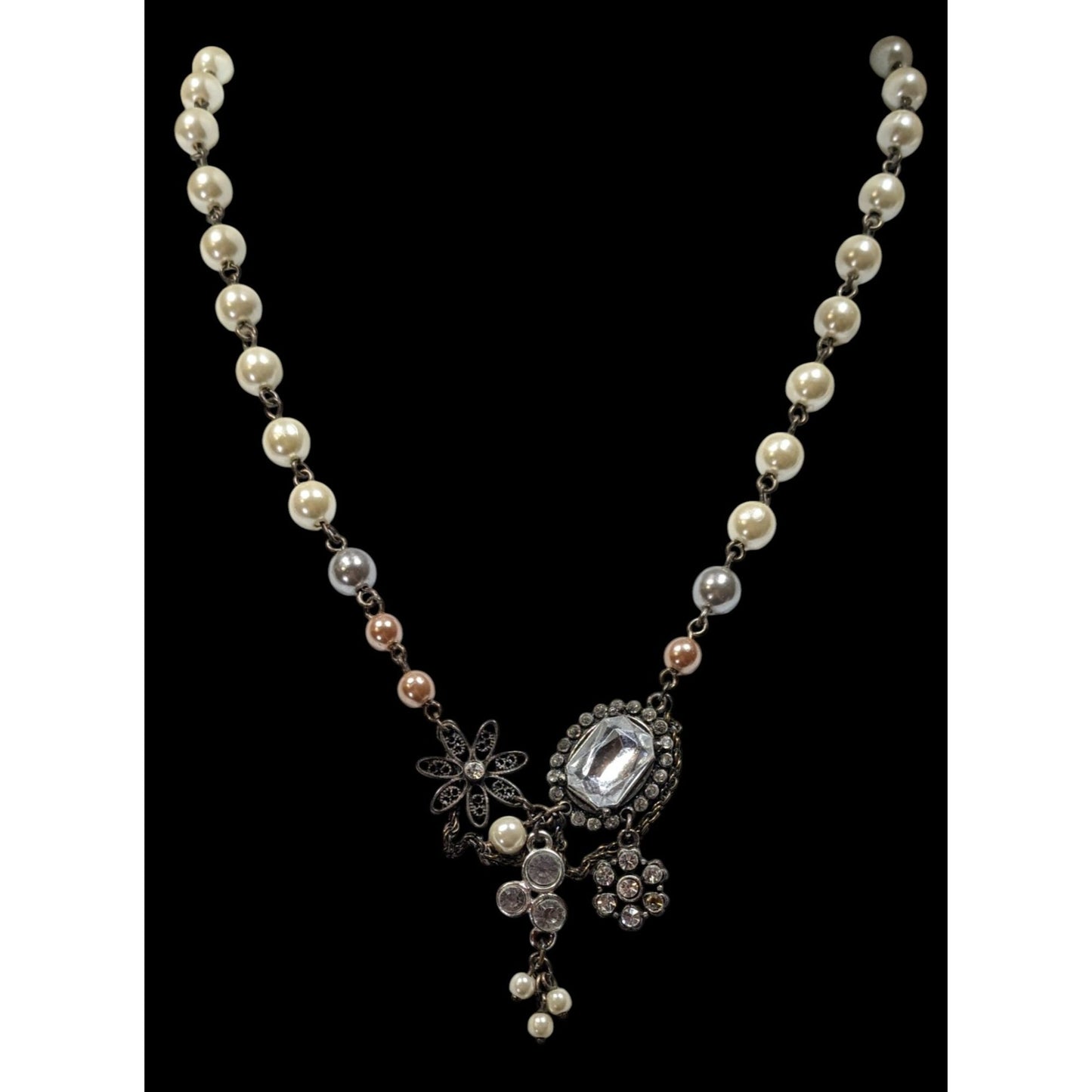 AEO Steampunk Faux Pearl Floral Gemmed Necklace