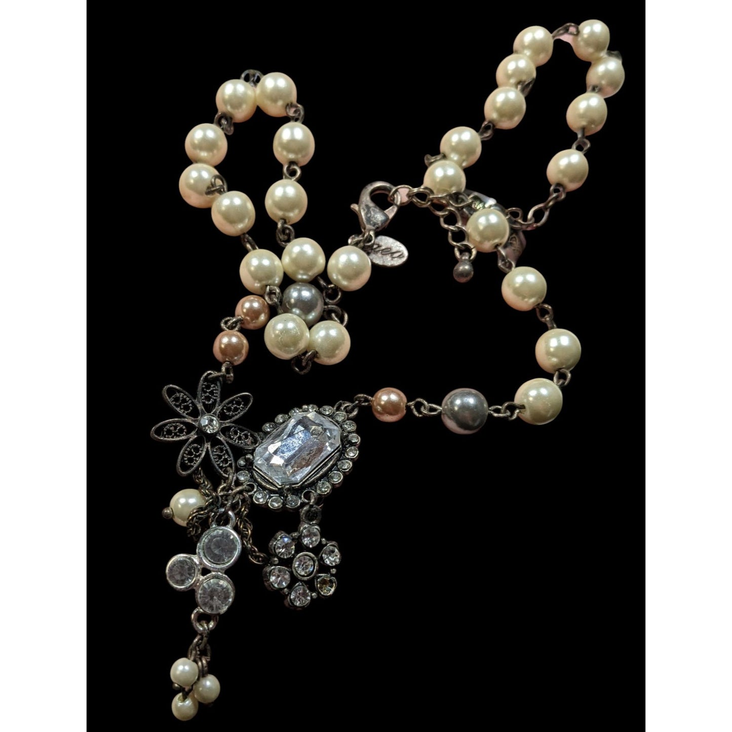 AEO Steampunk Faux Pearl Floral Gemmed Necklace