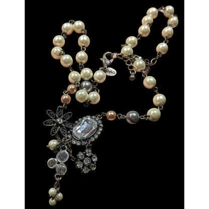 AEO Steampunk Faux Pearl Floral Gemmed Necklace