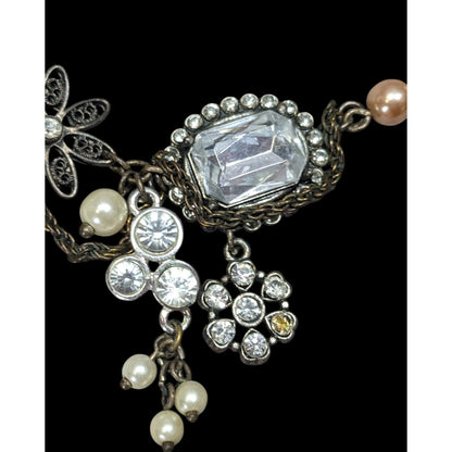 AEO Steampunk Faux Pearl Floral Gemmed Necklace