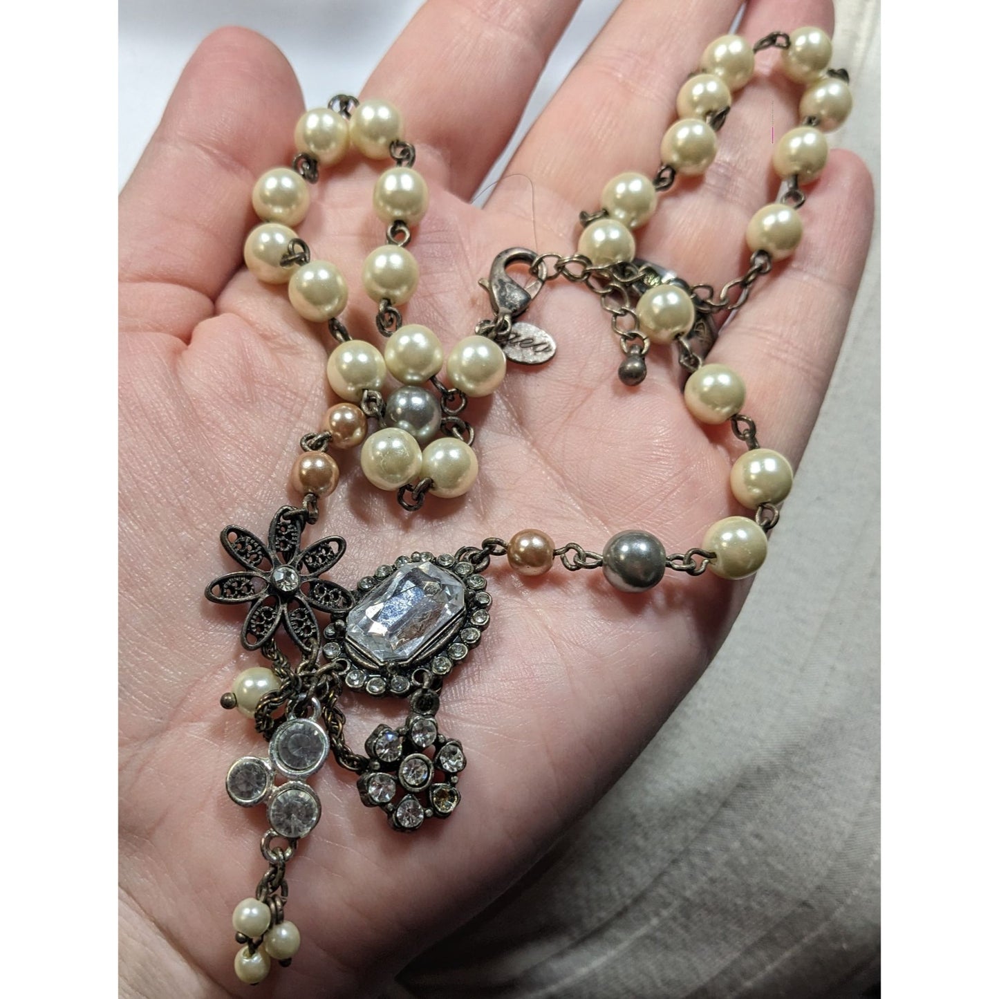 AEO Steampunk Faux Pearl Floral Gemmed Necklace