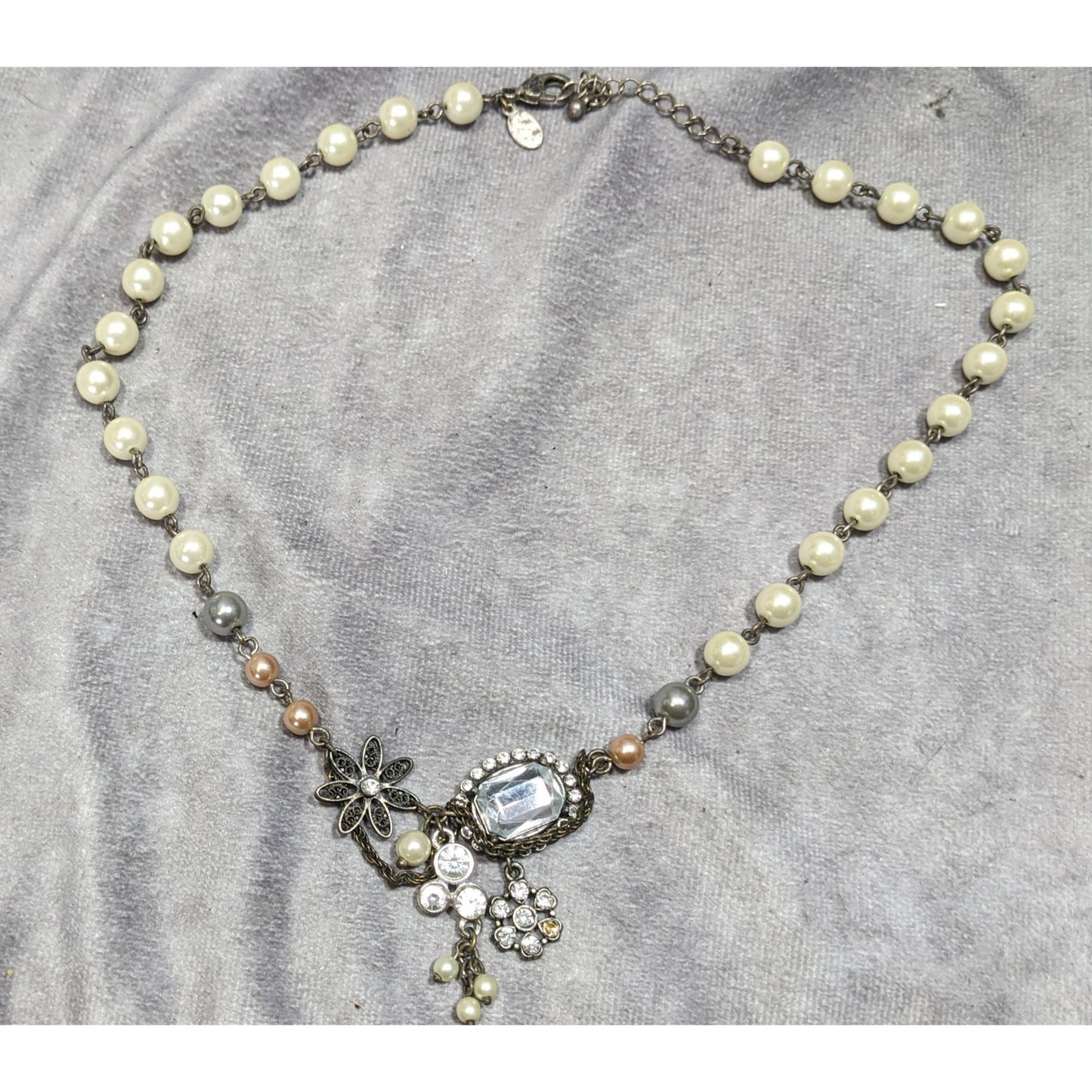 AEO Steampunk Faux Pearl Floral Gemmed Necklace