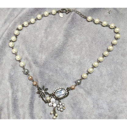 AEO Steampunk Faux Pearl Floral Gemmed Necklace