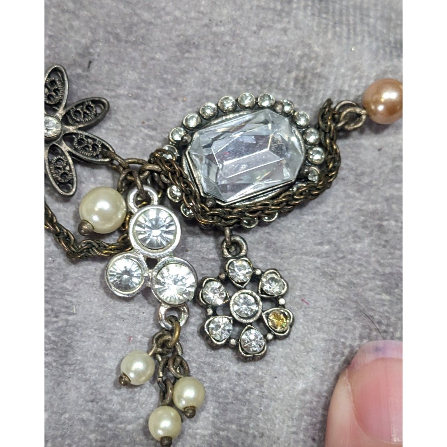 AEO Steampunk Faux Pearl Floral Gemmed Necklace