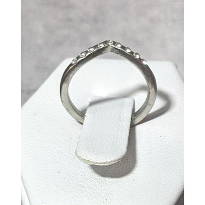 Minimalist Gemmed Chevron Silver Tone Ring Size 3 1/2