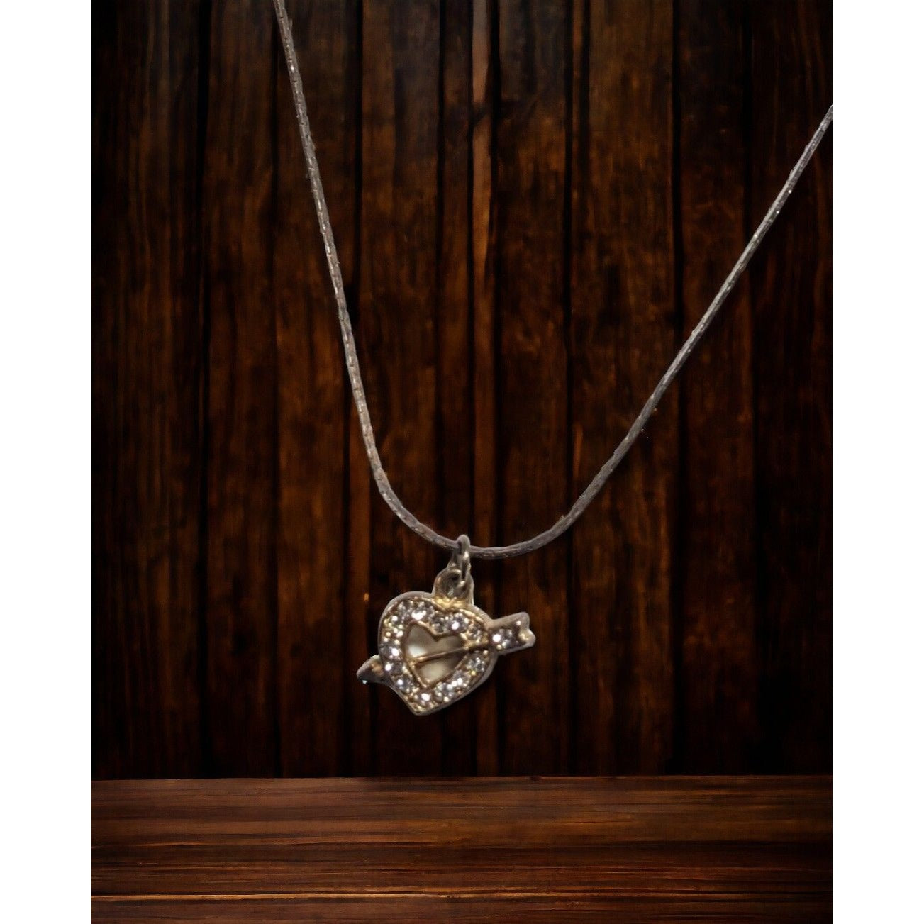Gold Rhinestone Heart Arrow Necklace