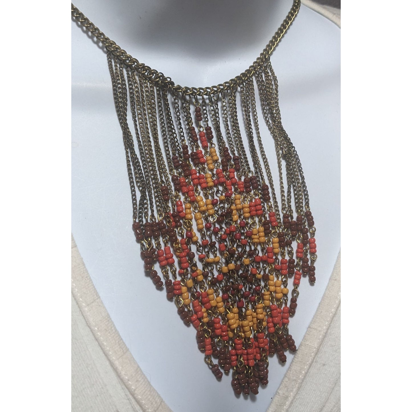 Boho Chic Beaded Fringe Necklace