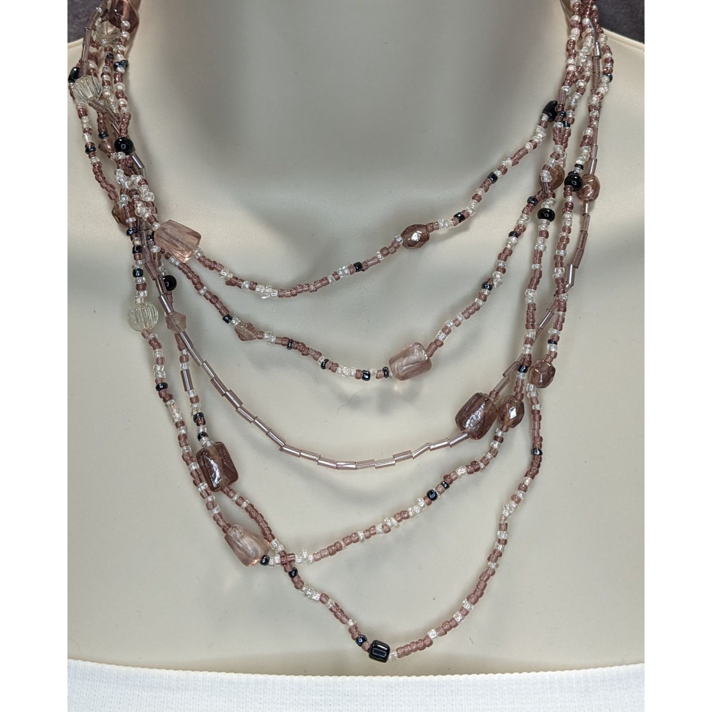 Glass Multi-Strand Purple Beaded Necklace