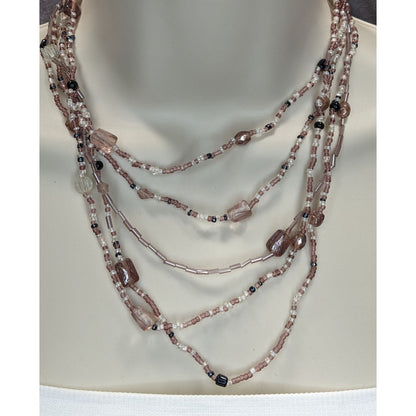 Glass Multi-Strand Purple Beaded Necklace