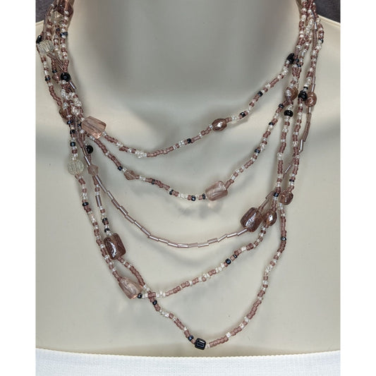 Glass Multi-Strand Purple Beaded Necklace