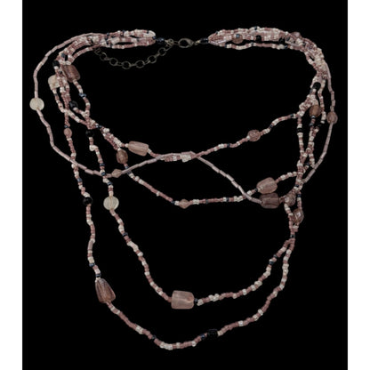 Glass Multi-Strand Purple Beaded Necklace