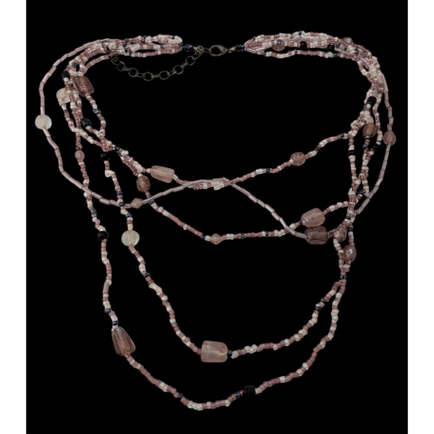Glass Multi-Strand Purple Beaded Necklace