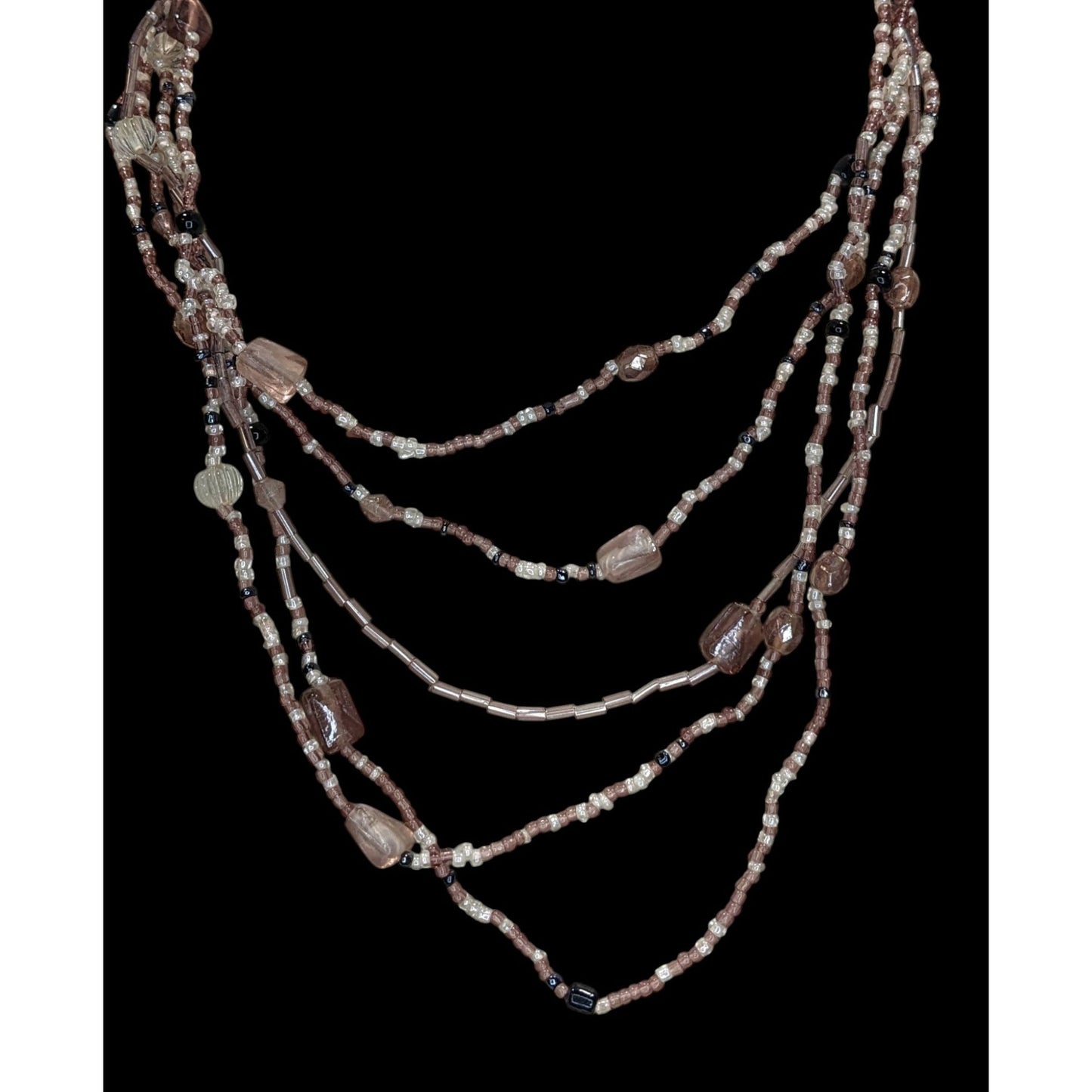 Glass Multi-Strand Purple Beaded Necklace