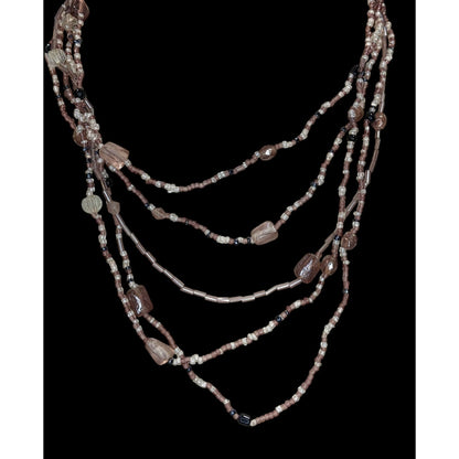 Glass Multi-Strand Purple Beaded Necklace