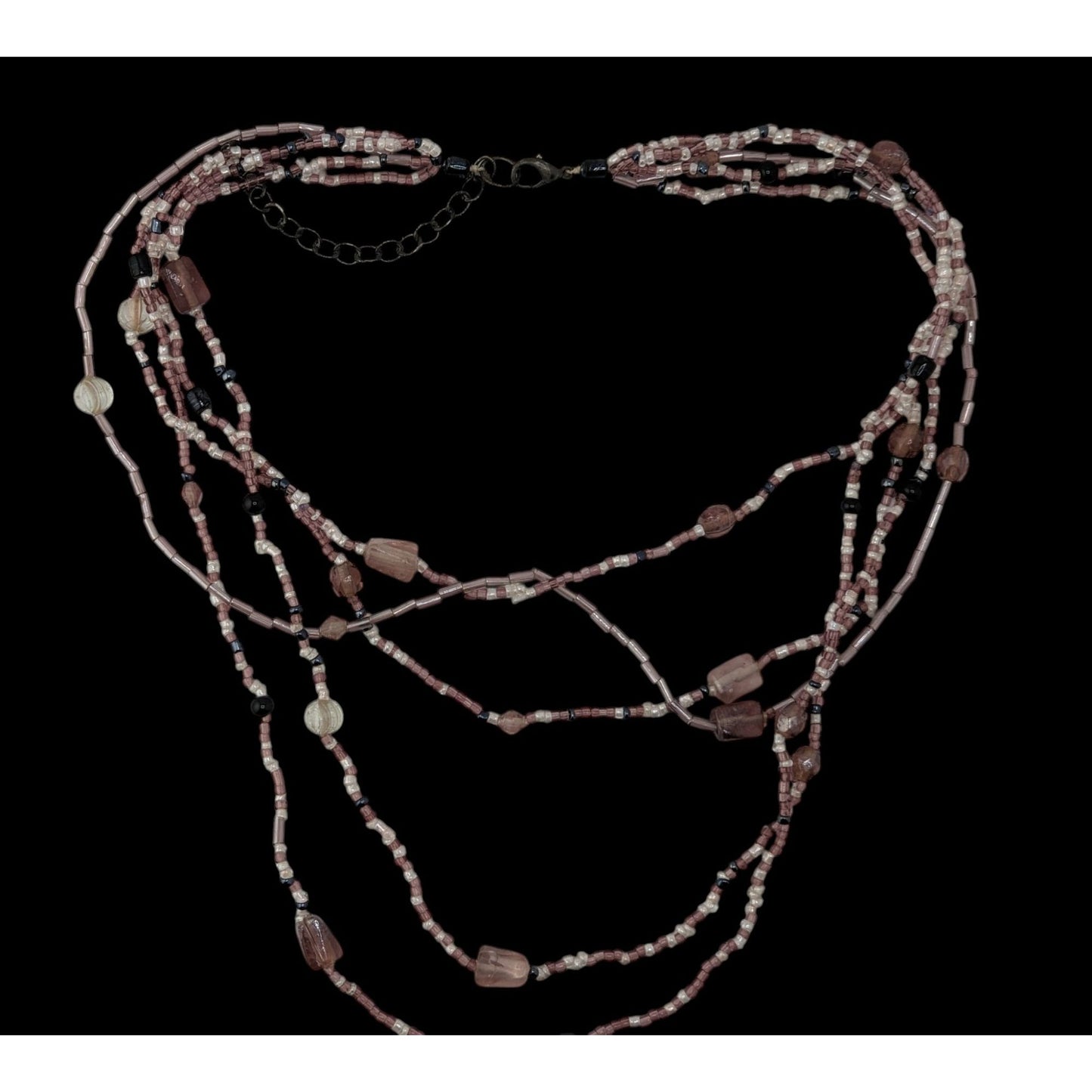 Glass Multi-Strand Purple Beaded Necklace