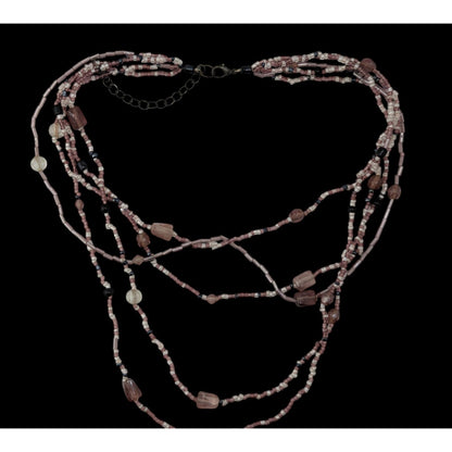 Glass Multi-Strand Purple Beaded Necklace