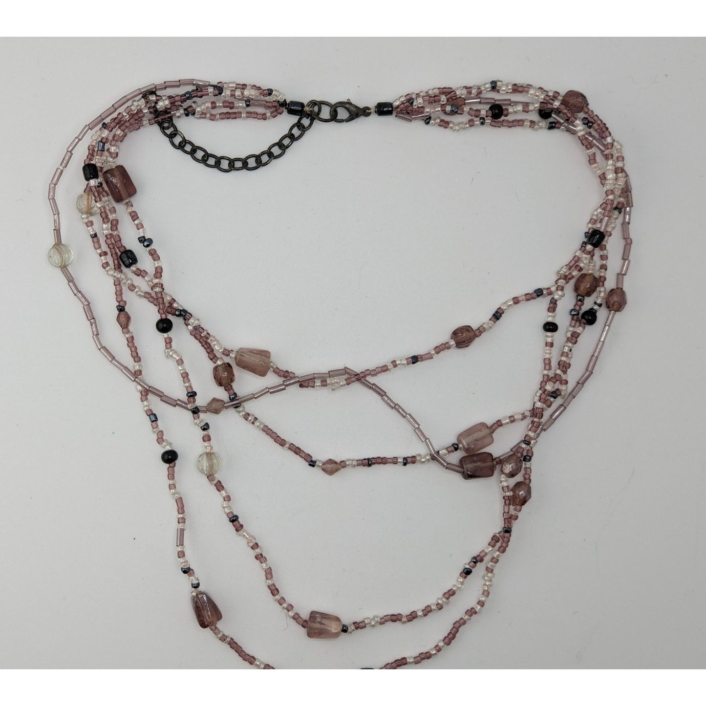 Glass Multi-Strand Purple Beaded Necklace