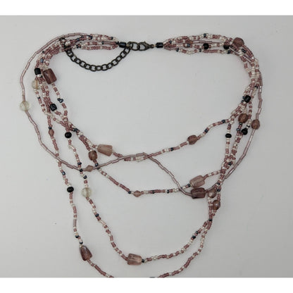 Glass Multi-Strand Purple Beaded Necklace