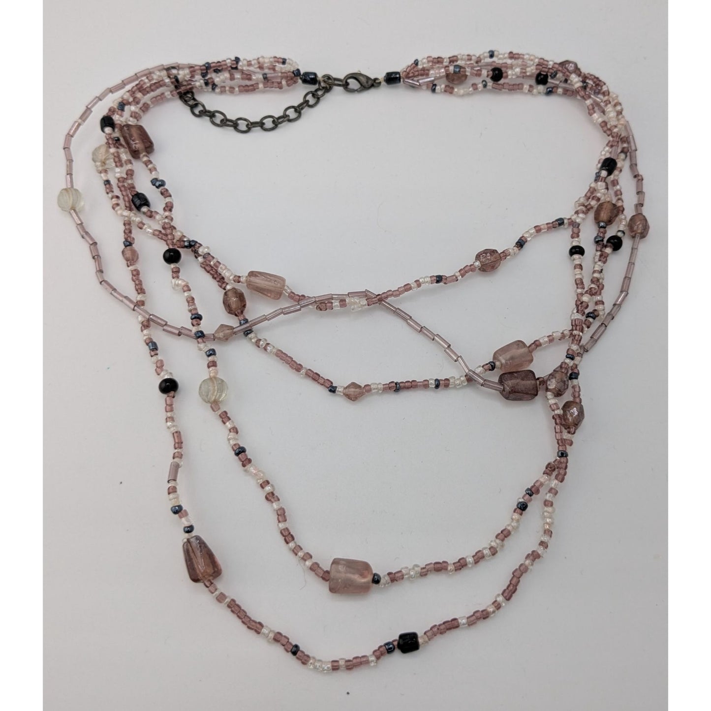 Glass Multi-Strand Purple Beaded Necklace