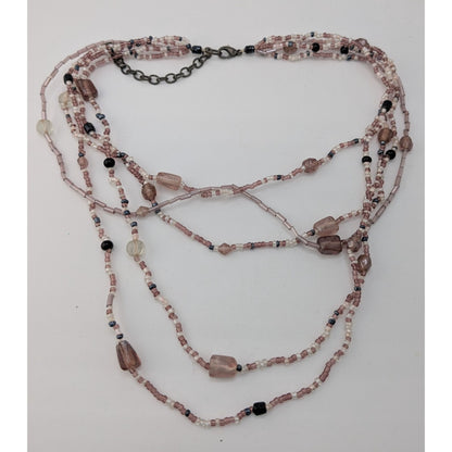 Glass Multi-Strand Purple Beaded Necklace