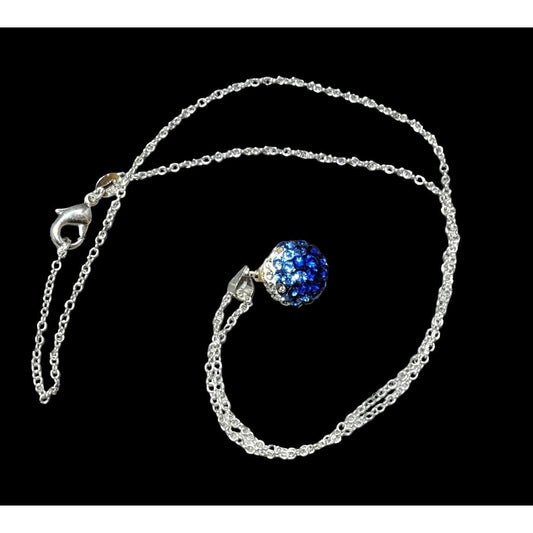 Sterling Blue And White Rhinestone Pendant Necklace