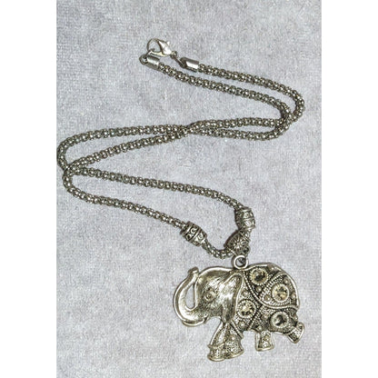 Vintage Bohemian Silver Elephant Pendant Necklace