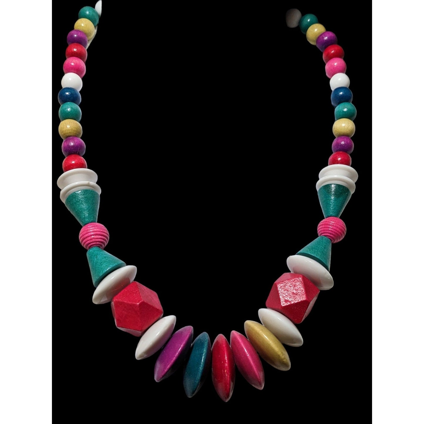 Vintage Rainbow Wood Beaded Statement Necklace