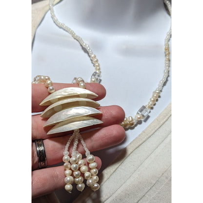 Vintage Pearl Shell Beaded Chandelier Necklace