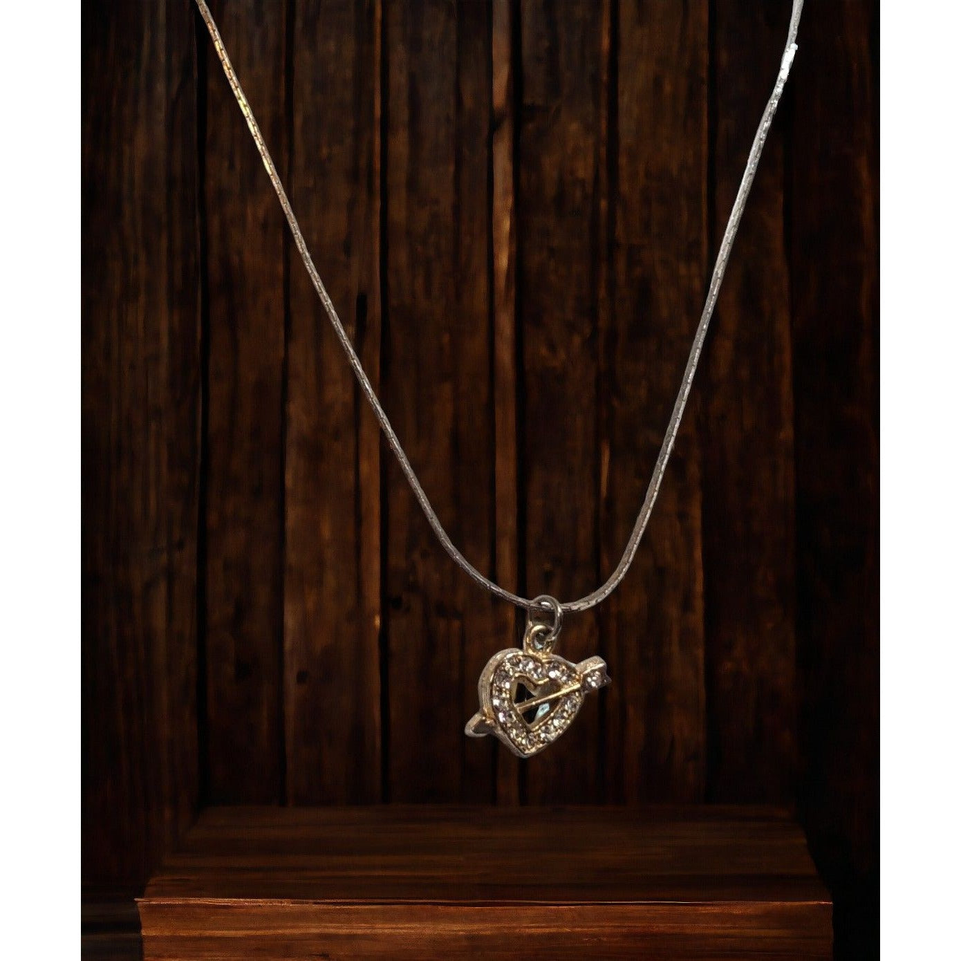 Gold Rhinestone Heart Arrow Necklace