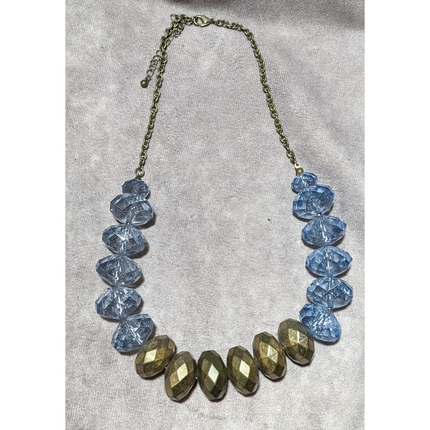 Retro Chunky Blue And Gold Beaded Necklace