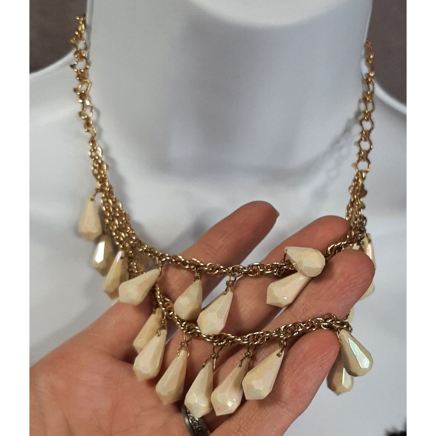 Kate Spade Layered Gold-Tone Necklace With Cream Teardrop Beads
