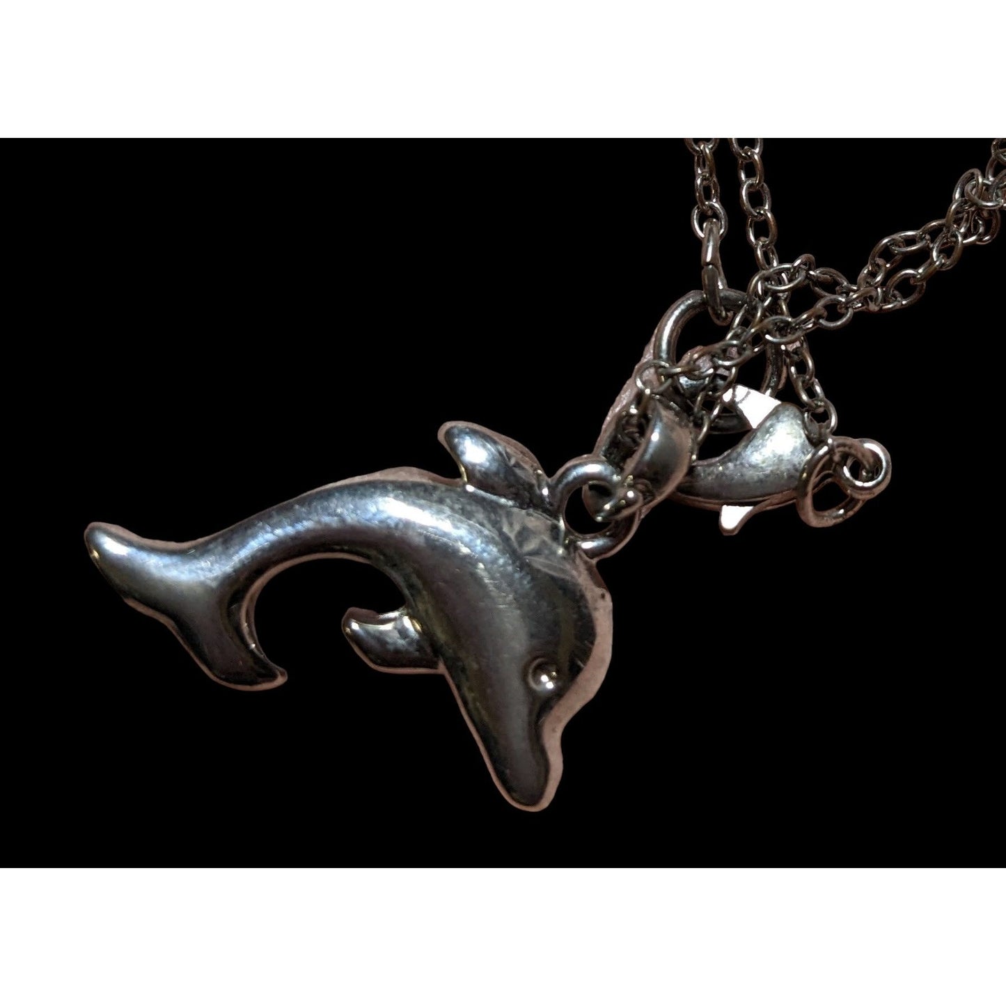 Reversible Silver Rhinestone Dolphin Necklace