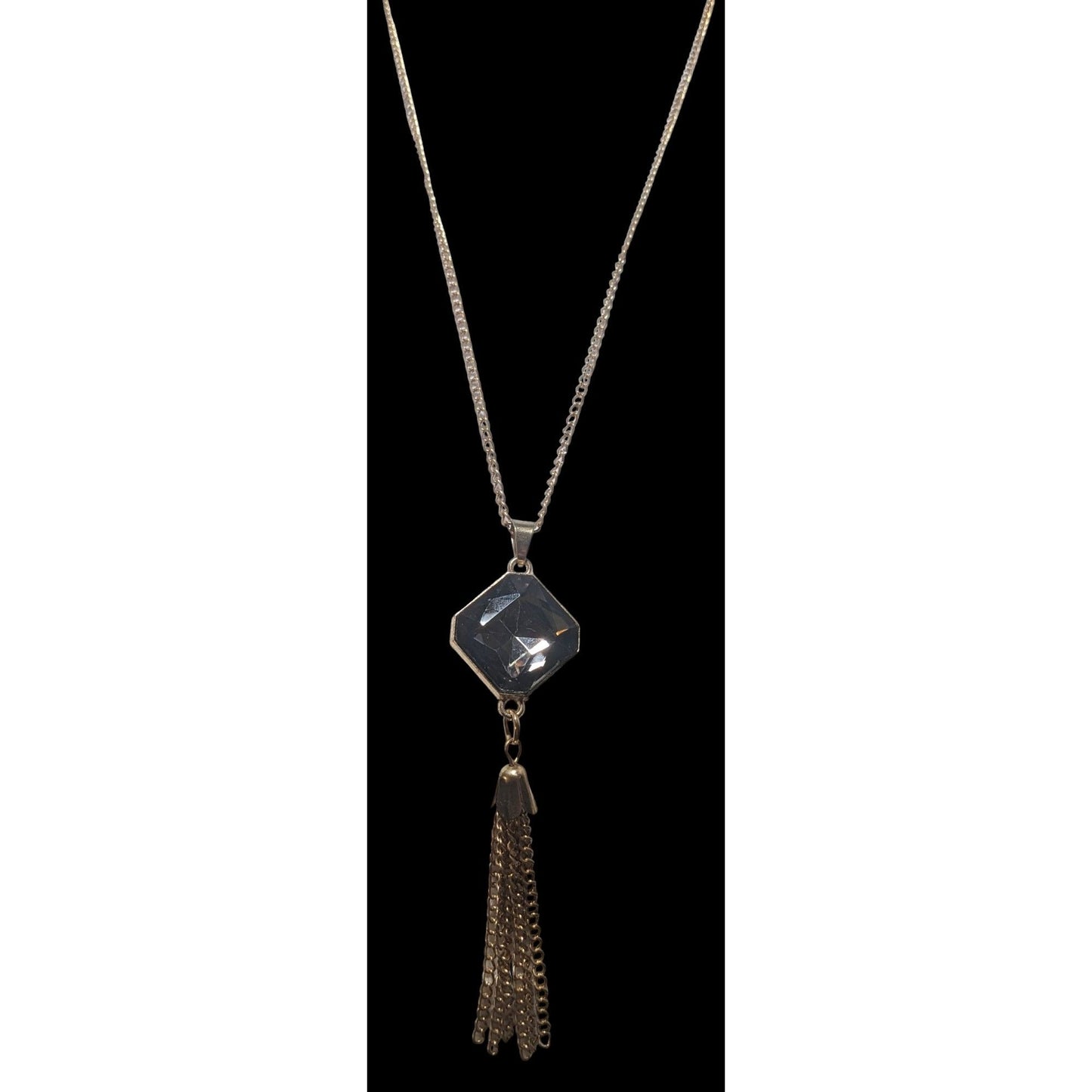 Gold Chain Necklace With Crystal Pendant & Tassel