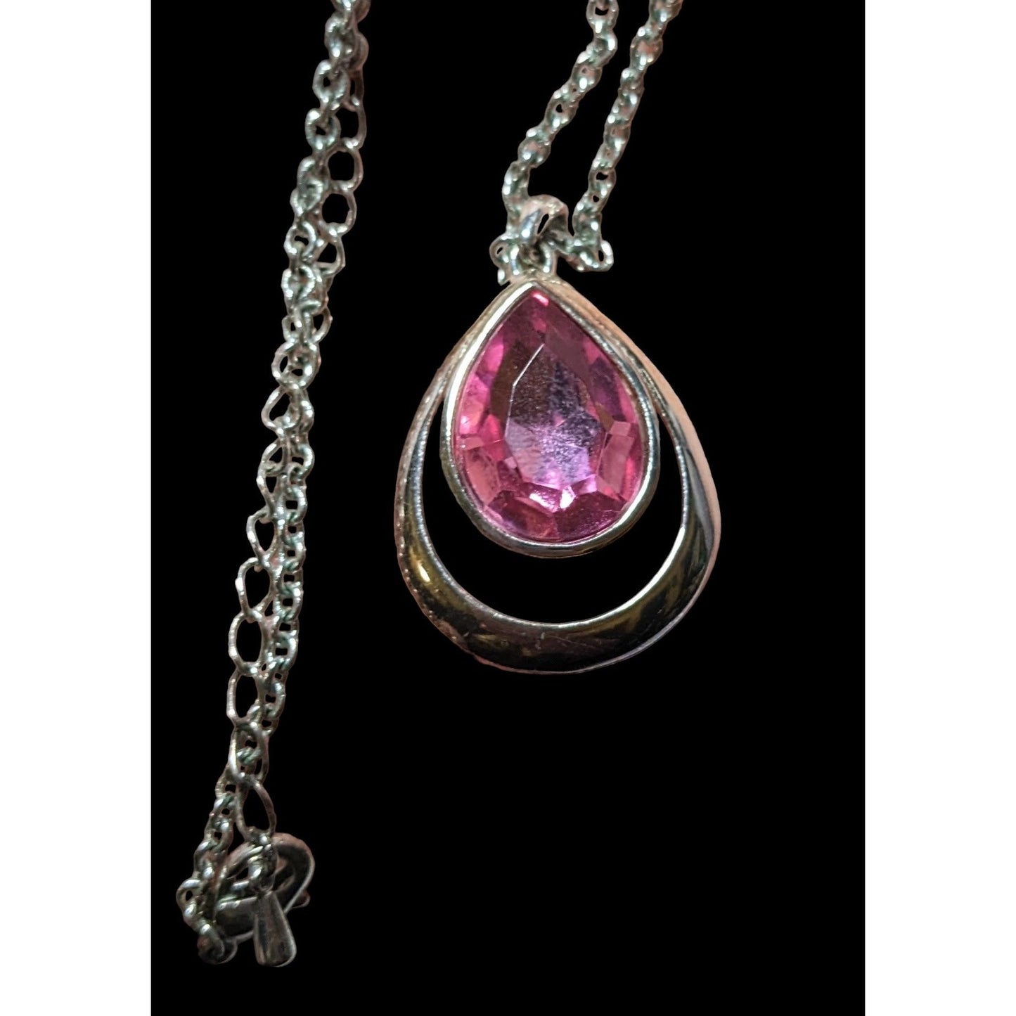 Coquette Pink Gemmed Teardrop Pendant Necklace