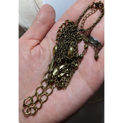 Retro Gold Abstract Beaded Link Necklace