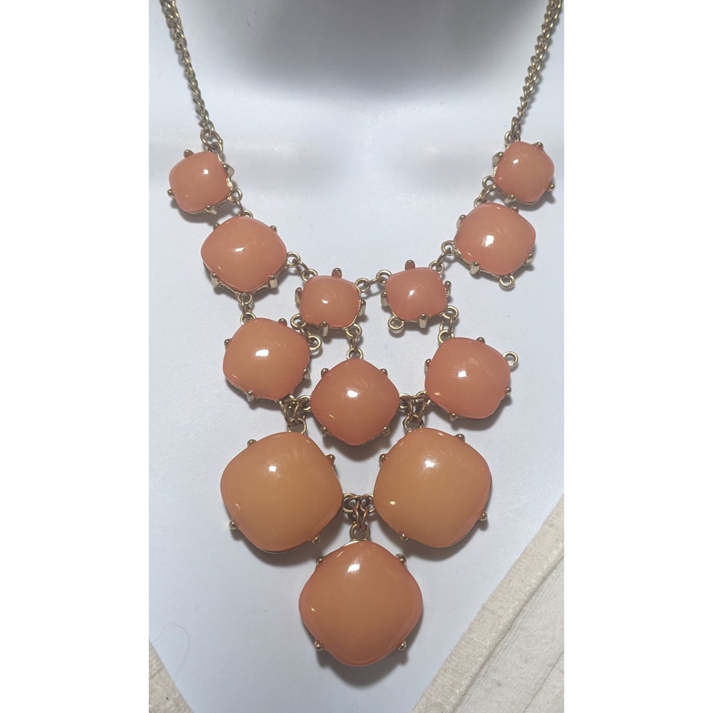 Peach Bubble Bib Statement Necklace With Gold Chain