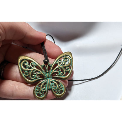 Steampunk Antiqued Butterfly Pendant Necklace