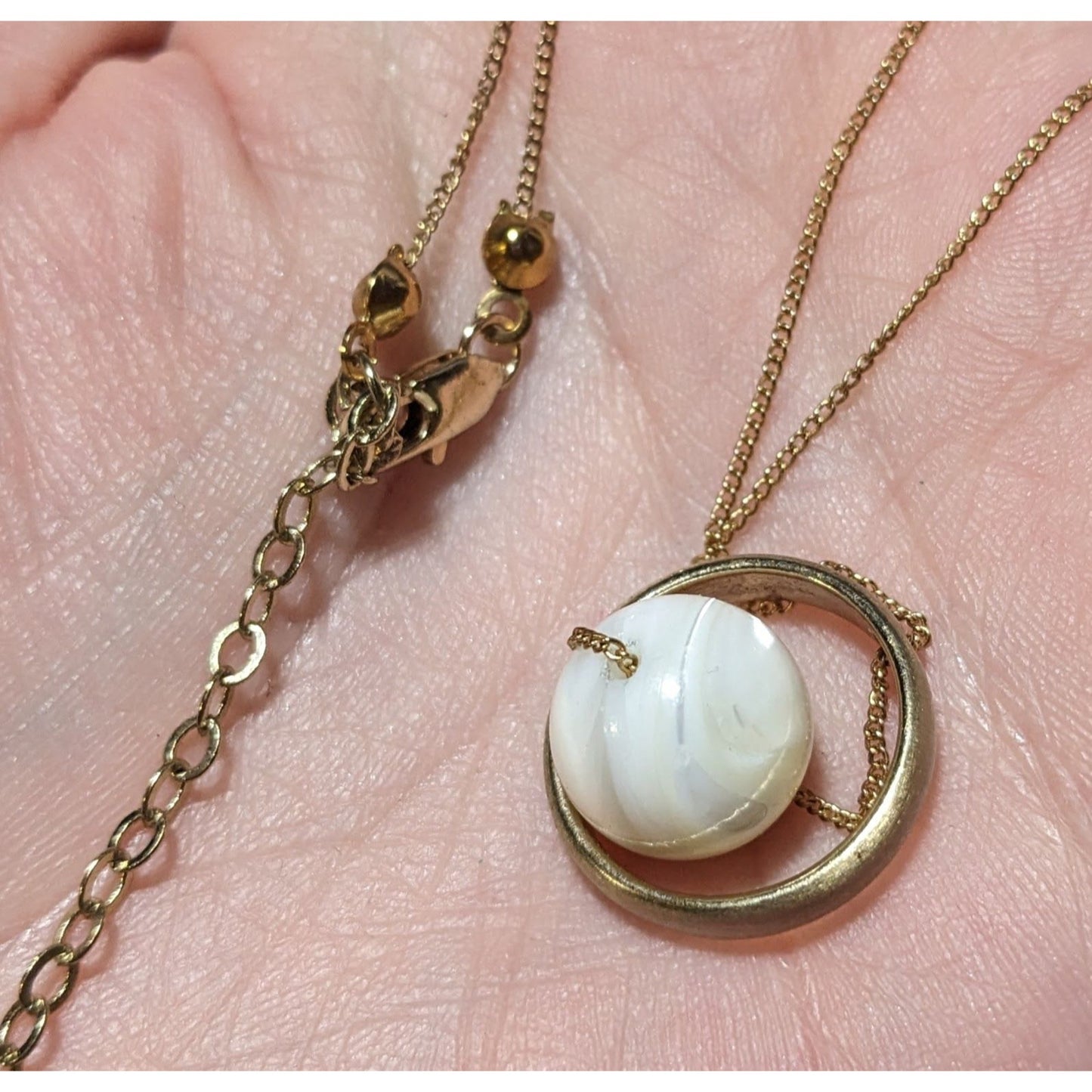 White Glass Swirl Marble Spinner Necklace