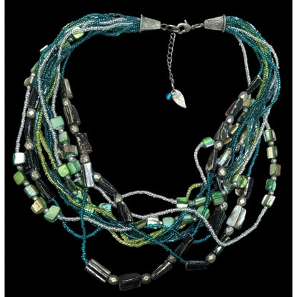 Coldwater Creek Mermaidcore Green And Blue Glass And Shell Layered Necklace