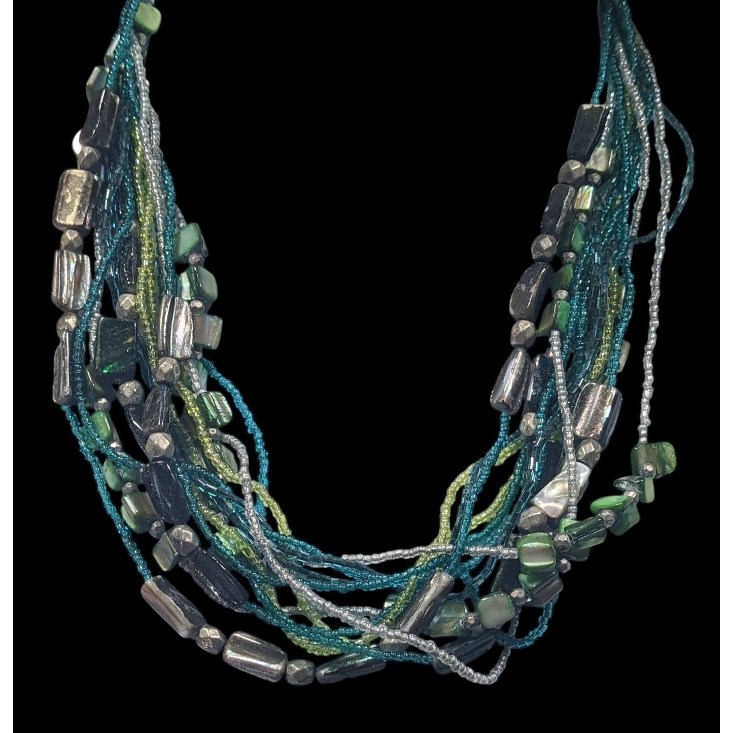 Coldwater Creek Mermaidcore Green And Blue Glass And Shell Layered Necklace