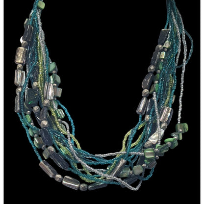 Coldwater Creek Mermaidcore Green And Blue Glass And Shell Layered Necklace