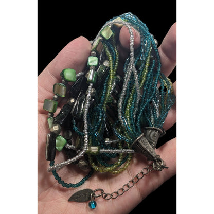 Coldwater Creek Mermaidcore Green And Blue Glass And Shell Layered Necklace